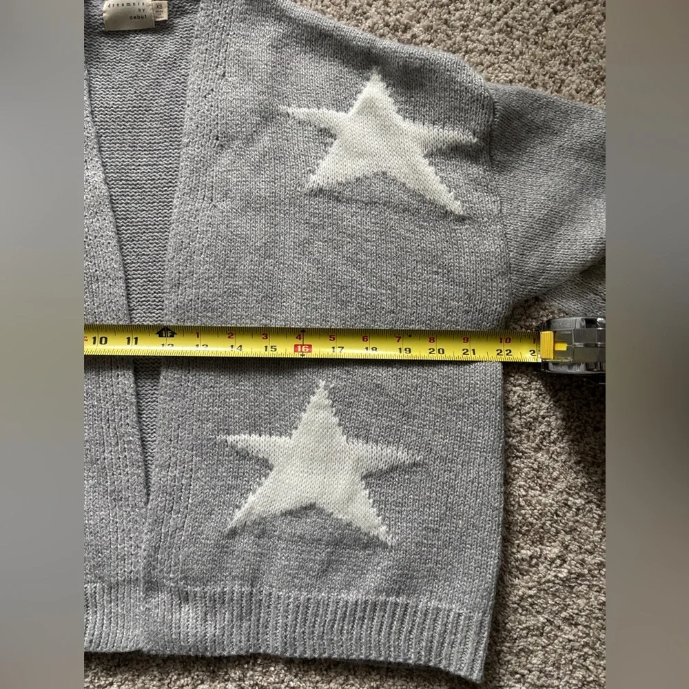 Dreamers Knit Open Front Cardigan Gray with White Stars Size X-Small - Picture 7 of 8